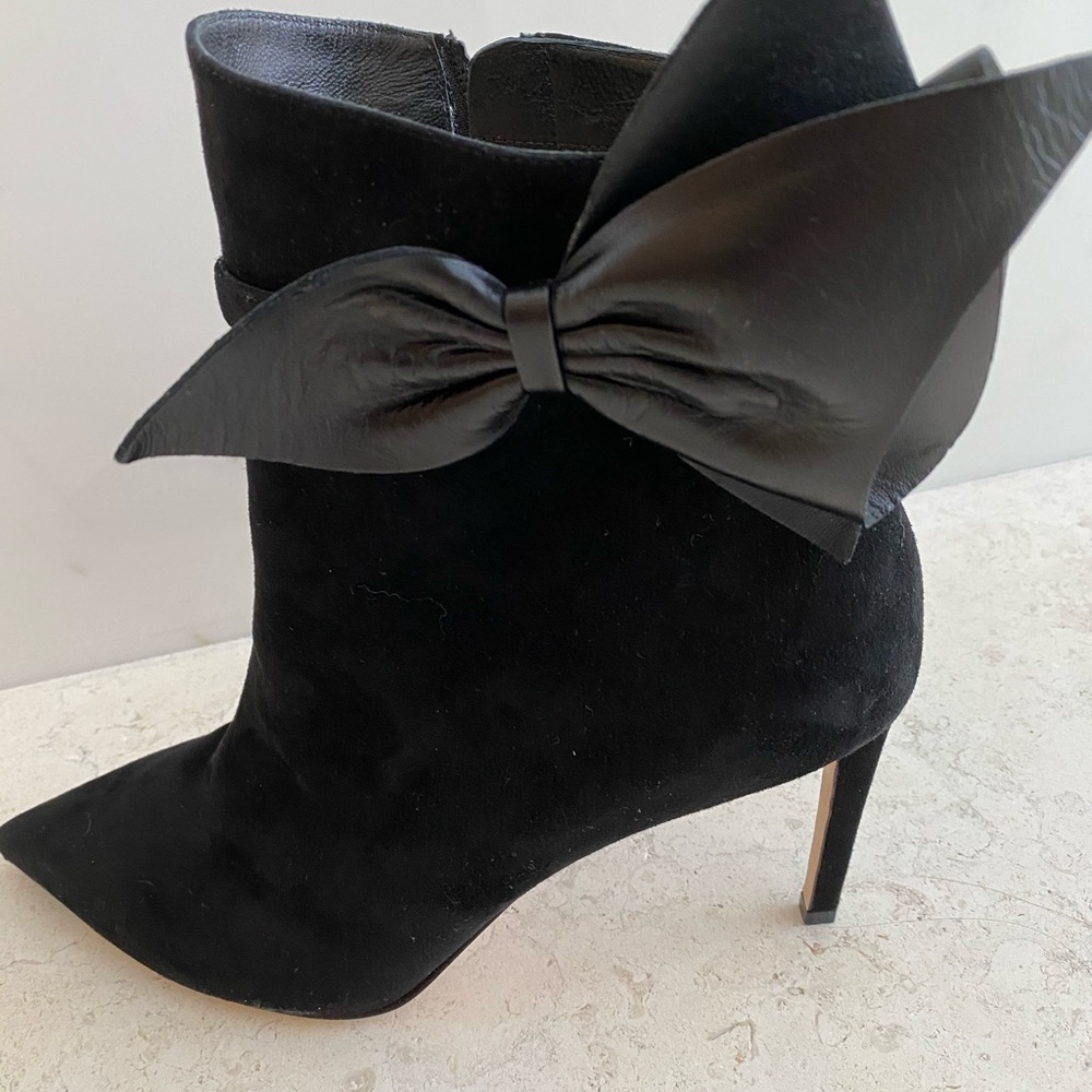 Jimmy Choo-Kassidy Suede Booties/Leather Bow - Picture 5 of 7